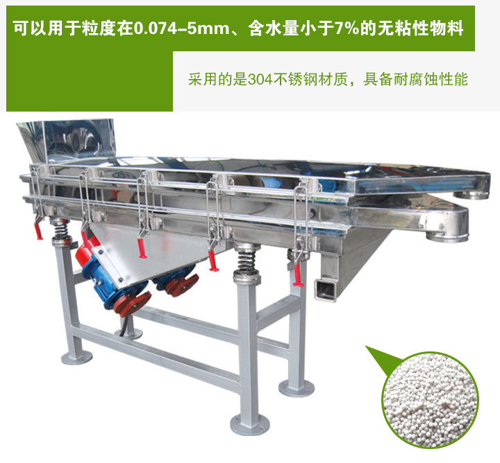 復合肥振動篩采用的是304不銹鋼材質，具備耐腐蝕性能